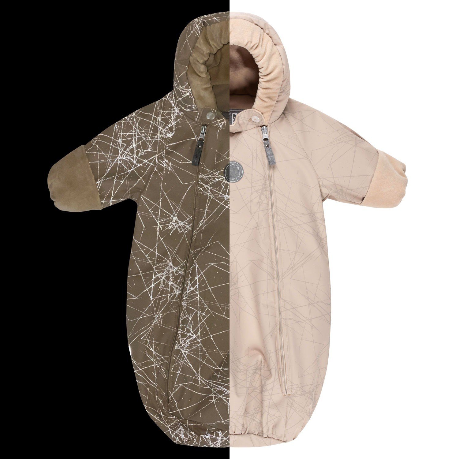 Beige Reflective Merino Wool-Lined Spring/Autumn Bunting Pram Suit - Image 6