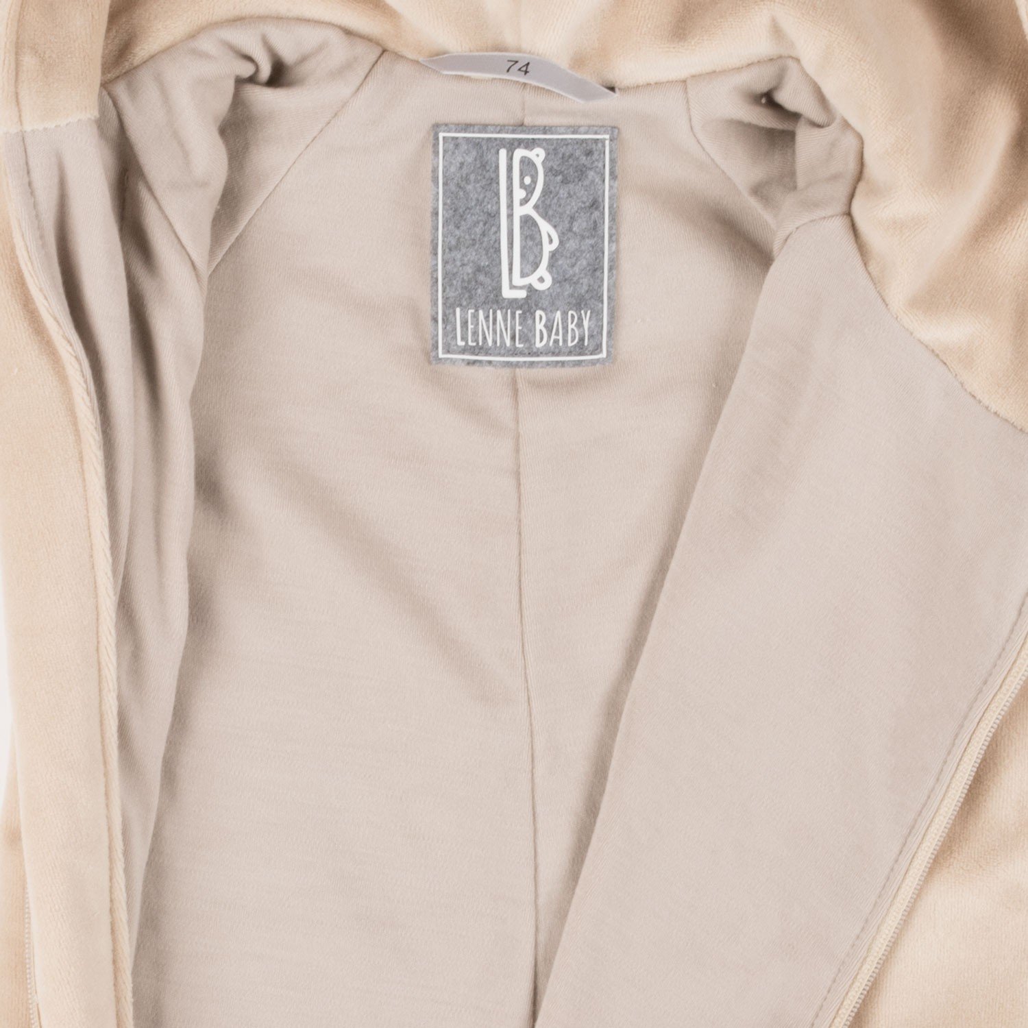 Beige Velvet Baby Overall with Merino Wool Lining - Image 2