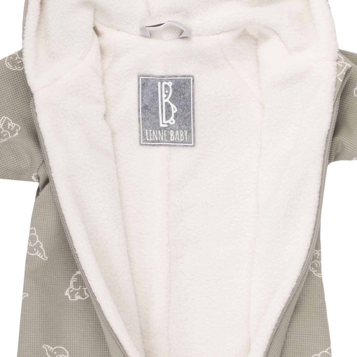 Khaki Green Cotton Fleece Baby Romper with Hood - Image 2