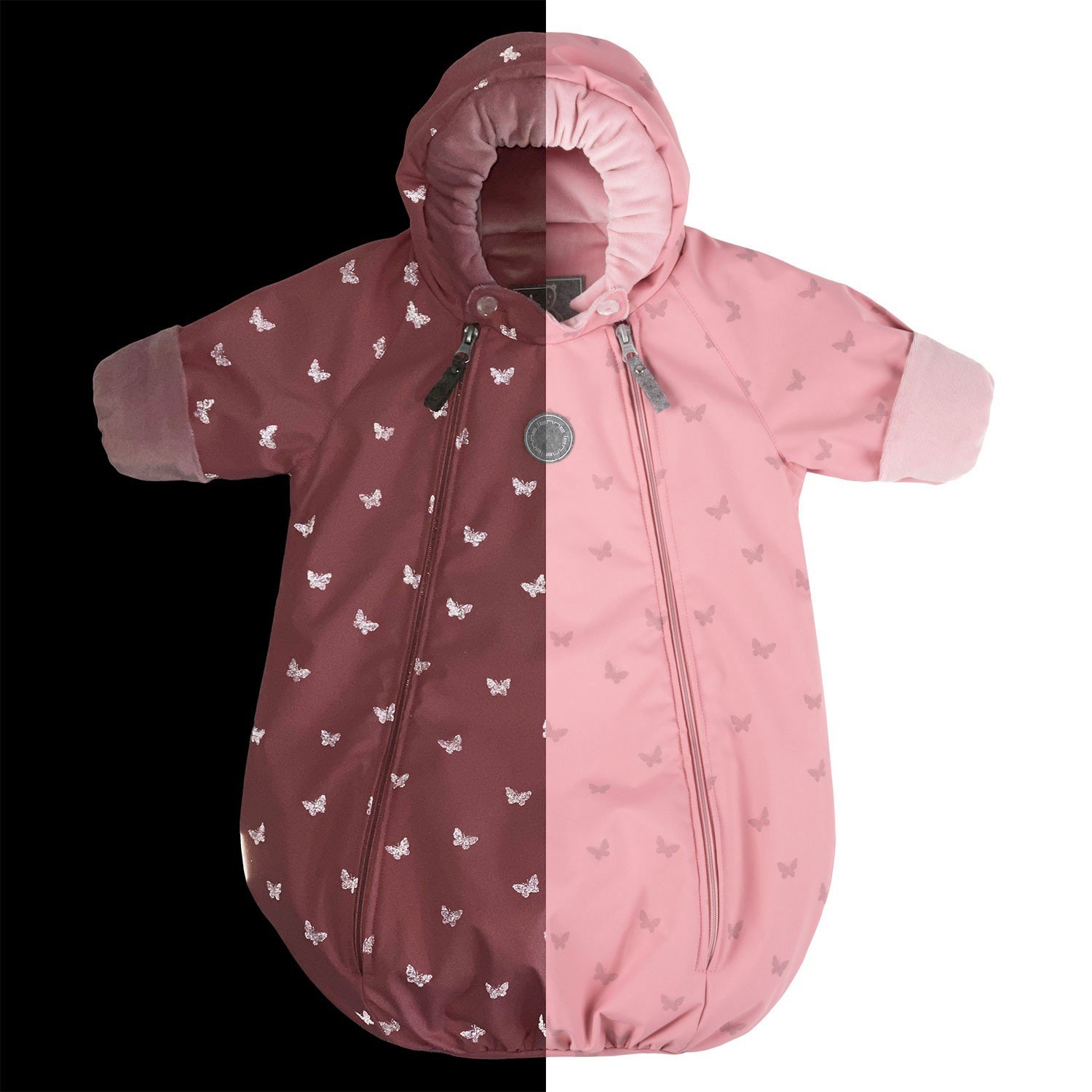 Pink Reflective Merino Wool-Lined Spring/Autumn Bunting Pram Suit - Image 2