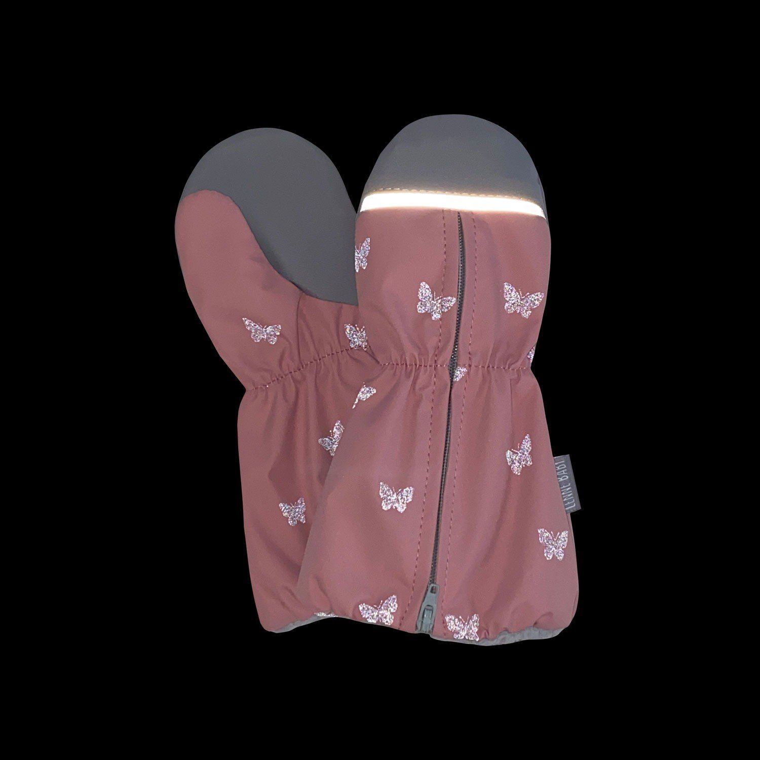 Pink Reflective Spring/Autumn Mittens with Zipper - Image 2